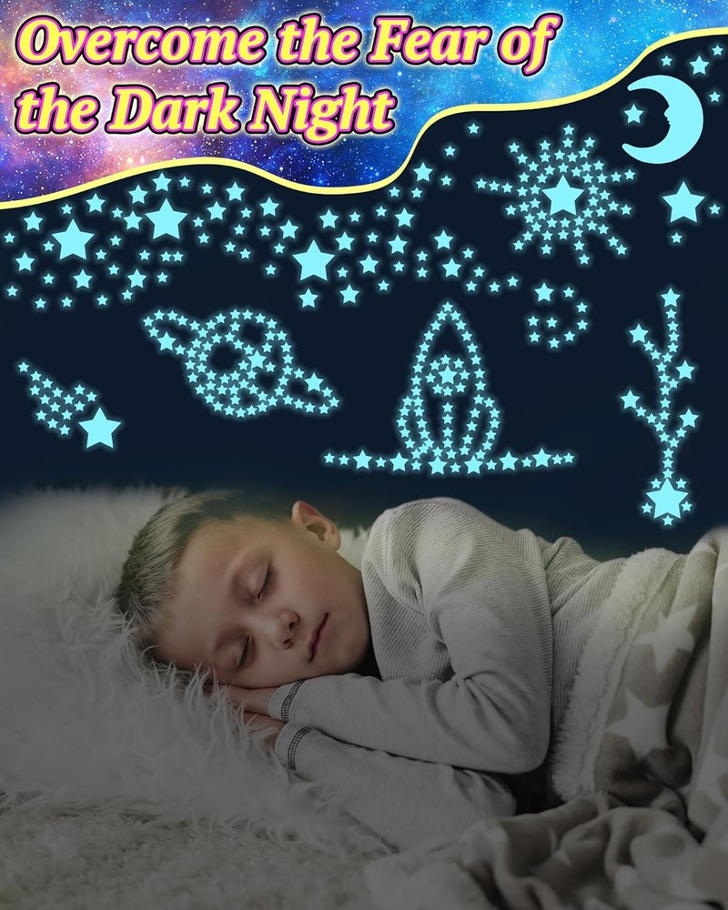 Oomloid 201 Pcs Glow in The Dark Stars Stickers for Ceiling, Toddler Stocking Stuffers Wall Room Decor Gifts, Luminous 3D Glowing Stars Easter Basket Stuffers for Kids Boys Girls - Blue - Image 2